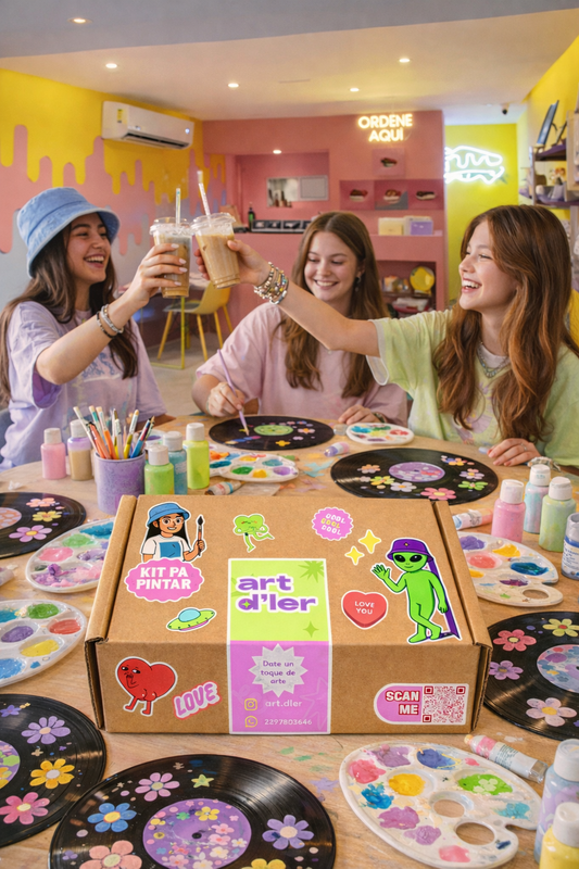 Amigas pintando vinilos con un kit de Art D'ler